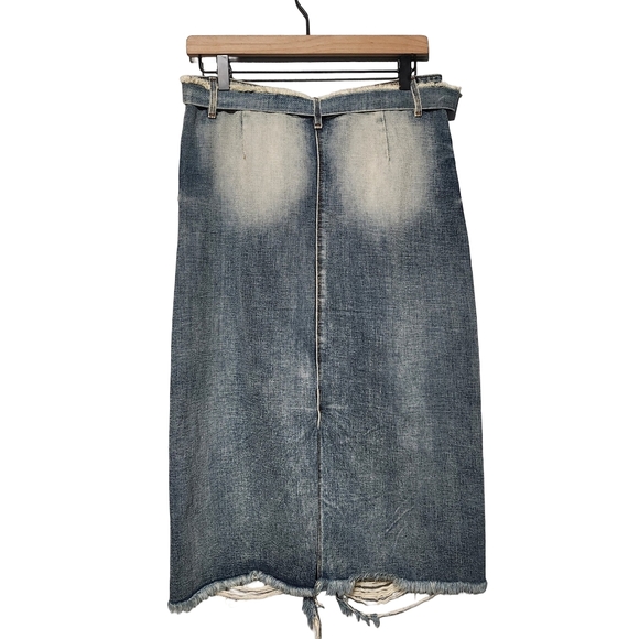 CULT OF INDIVIDUALITY Denim Skirt Womens Size 28 LONG Distressed Ripped Grunge - Picture 5 of 16